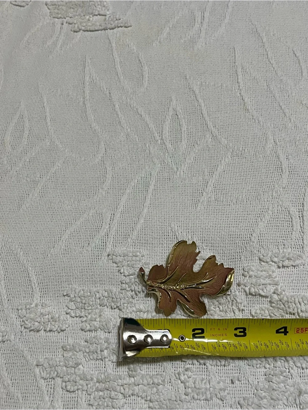 Gold-Tone Leaf Brooch with Pink/ Peach Enamel with Crystal Accents marked BSK